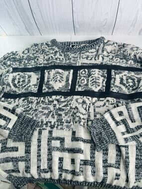 Vintage 80s 90s Mark Elliot Acrylic Nylon Sweater Genuine Leather Trim  Large